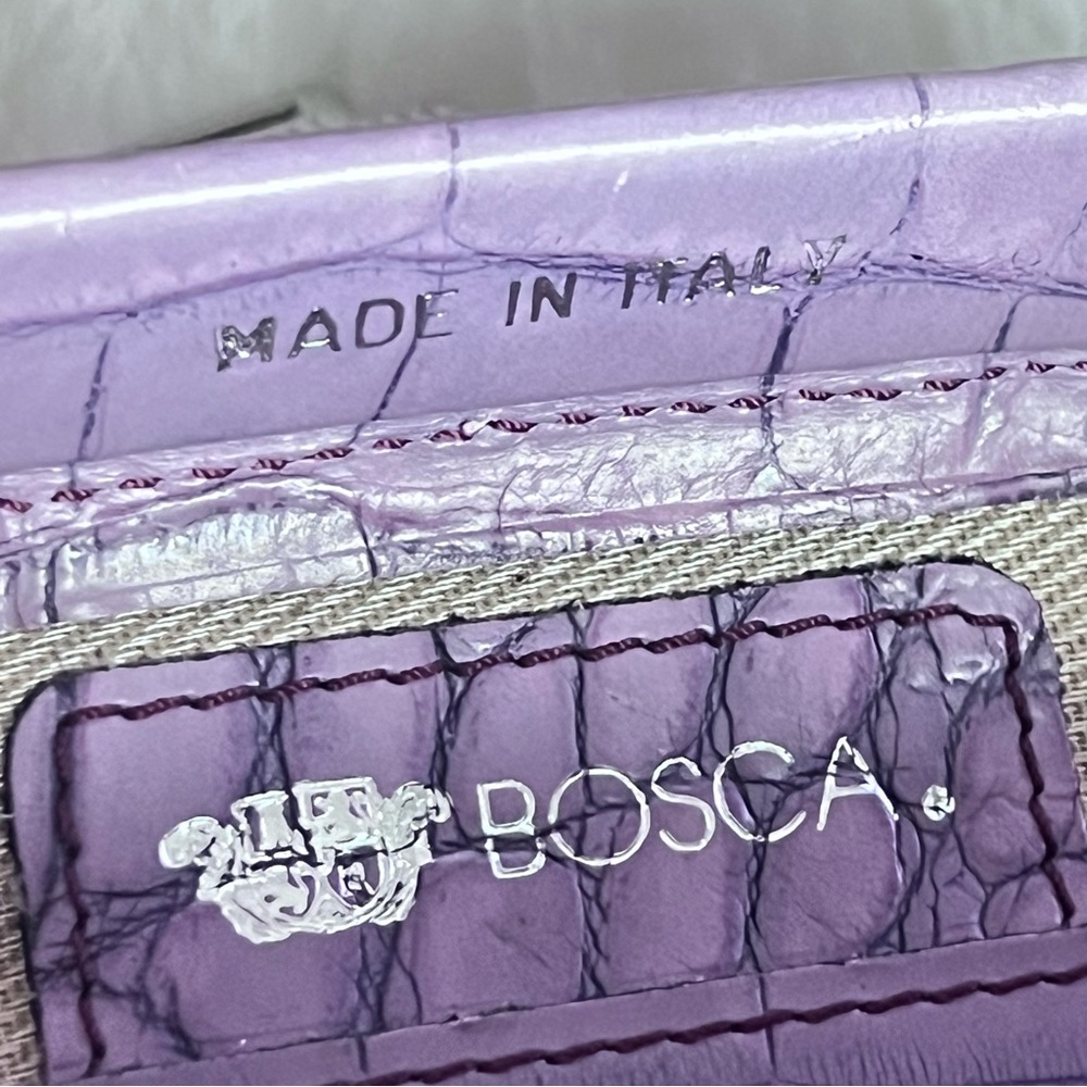 BOSCA Embossed Croc Full Grain Italian Leather Top Handle Bag in Lavender RARE - Picture 15 of 16